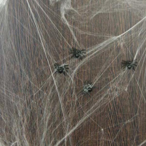 White fabric spider web with 6 spiders